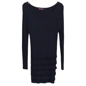 Julia Women's Casual Long Sleeve Dress, Ruffle Accents, Knee Length, Black, M